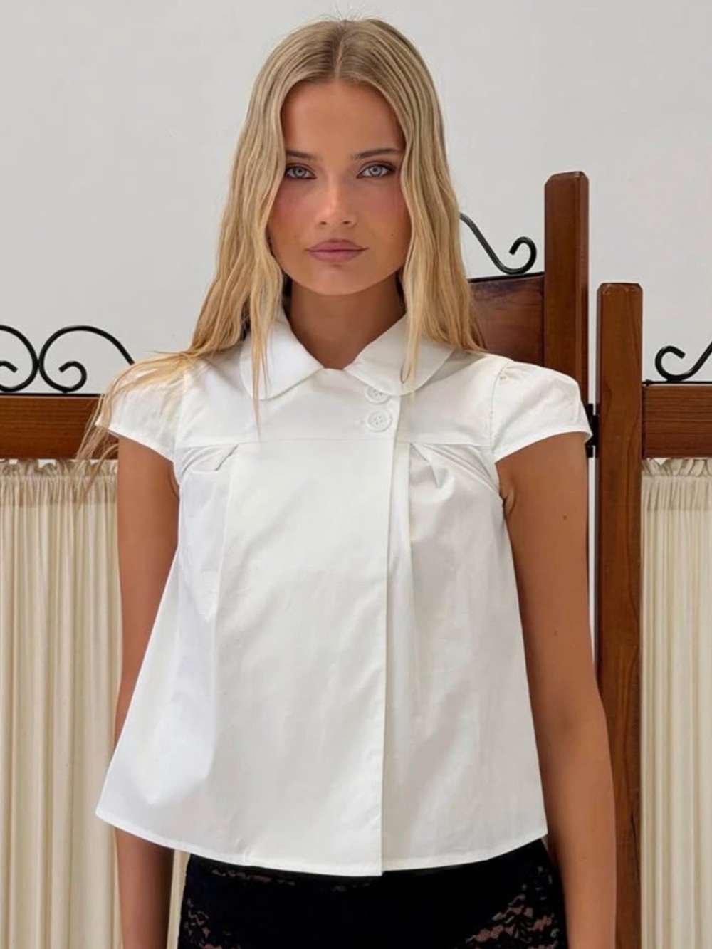 Princess Polly White Short Sleeve Button-Front Blouse